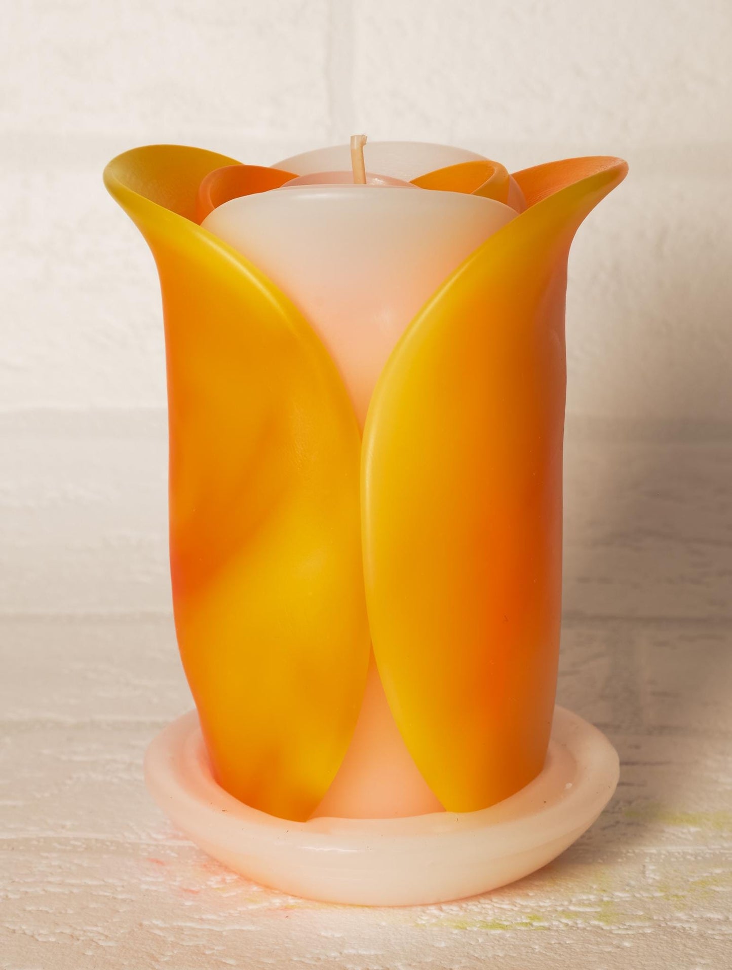 Róża - ręcznie robiona świeca zapachowa, geometryczna, minimalistyczna - pomysł na prezent: wnętrze domu, ozdoba, pomarańczowy - 60h