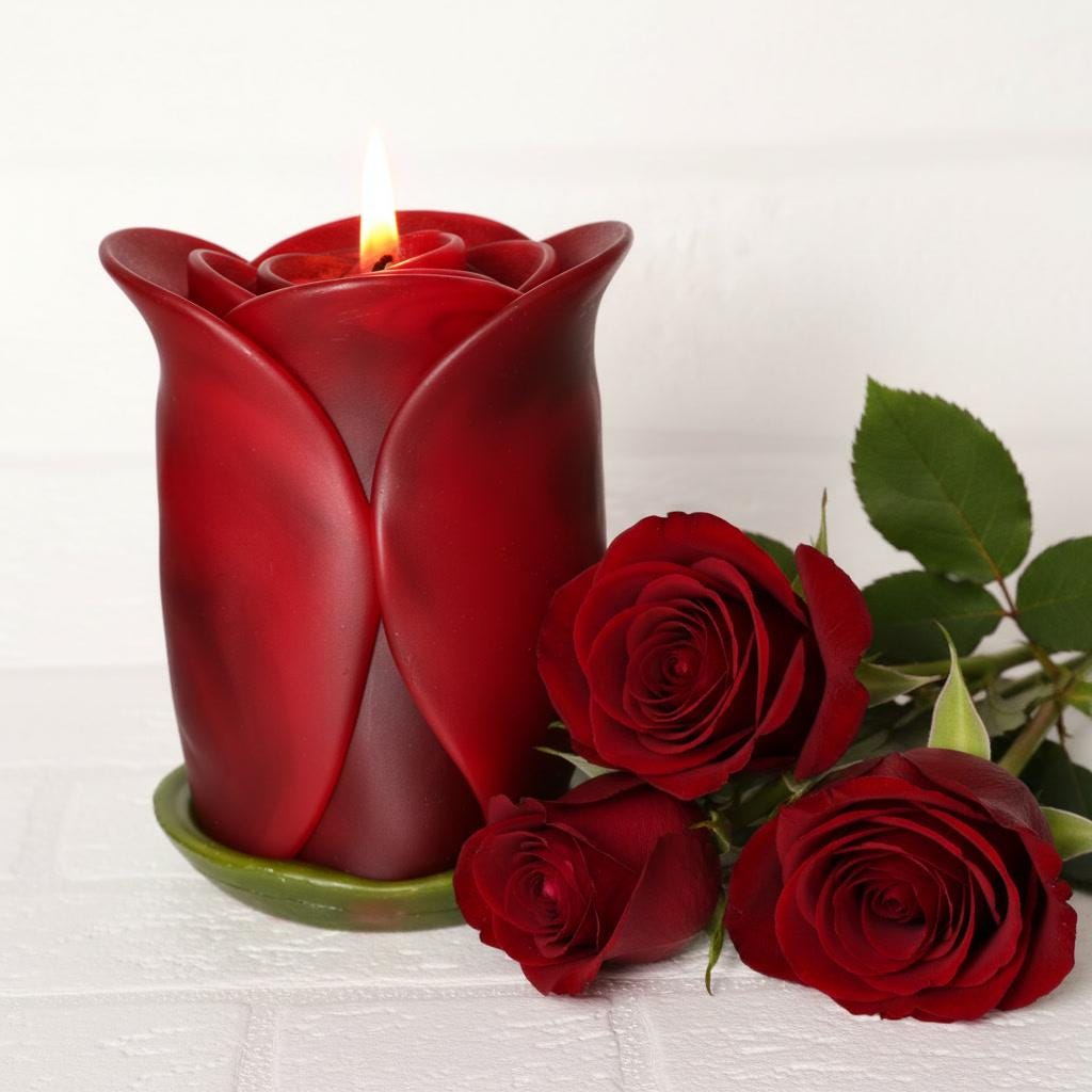 Bordowa różowa róża - ręcznie robiona świeca zapachowa, geometryczna, minimalistyczna - prezent dla niej - 60h