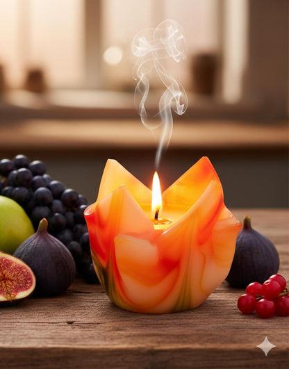 Kwiatowa, geometryczna, minimalistyczna, kolorowa,  ręcznie robiona świeca zapachowa - oryginalny prezent na parapetówkę  - 90h