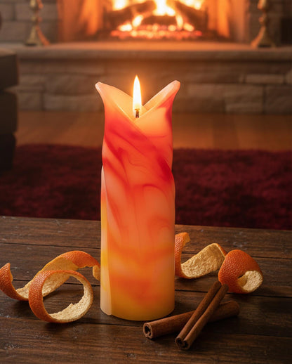 Świeca kielich kwiatu, geometryczna, zapachowa - pomarańczowo-czerwona -20cm, pudełko prezentowe -ozdoba na stół do domu, pomysł na urodziny