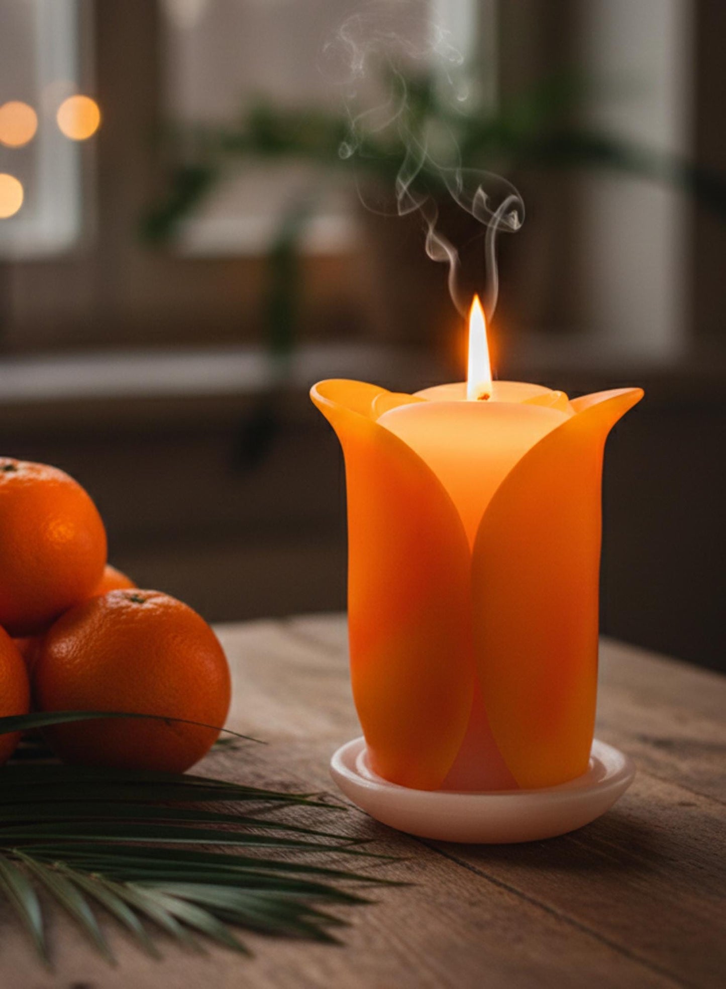 Róża - ręcznie robiona świeca zapachowa, geometryczna, minimalistyczna - pomysł na prezent:  wnętrze domu, ozdoba, pomarańczowy - 60h