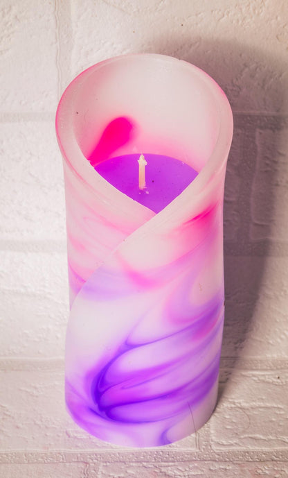 Świeca dekoracyjna zapachowa - biało-fioletowa - handmade - wzór geometryczny/kwiatowy - Wyjątkowy Prezent na Walentynki i Dzień Matki