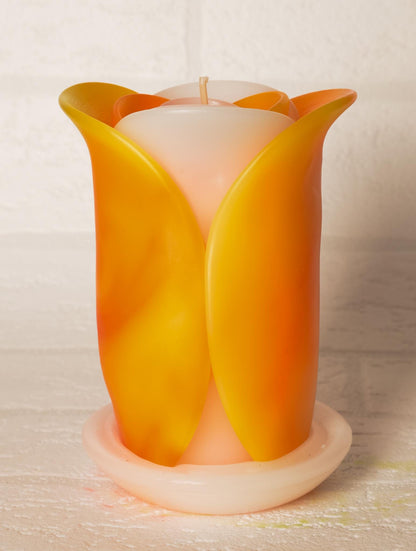 Róża - ręcznie robiona świeca zapachowa, geometryczna, minimalistyczna - pomysł na prezent:  wnętrze domu, ozdoba, pomarańczowy - 60h