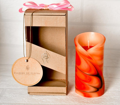 Ognista, kwiatowa, geometryczna, ręcznie robiona świeca zapachowa -  prezent: dla niej i dla niego, Walentynki, Dzień Matki - 40h, pudełko