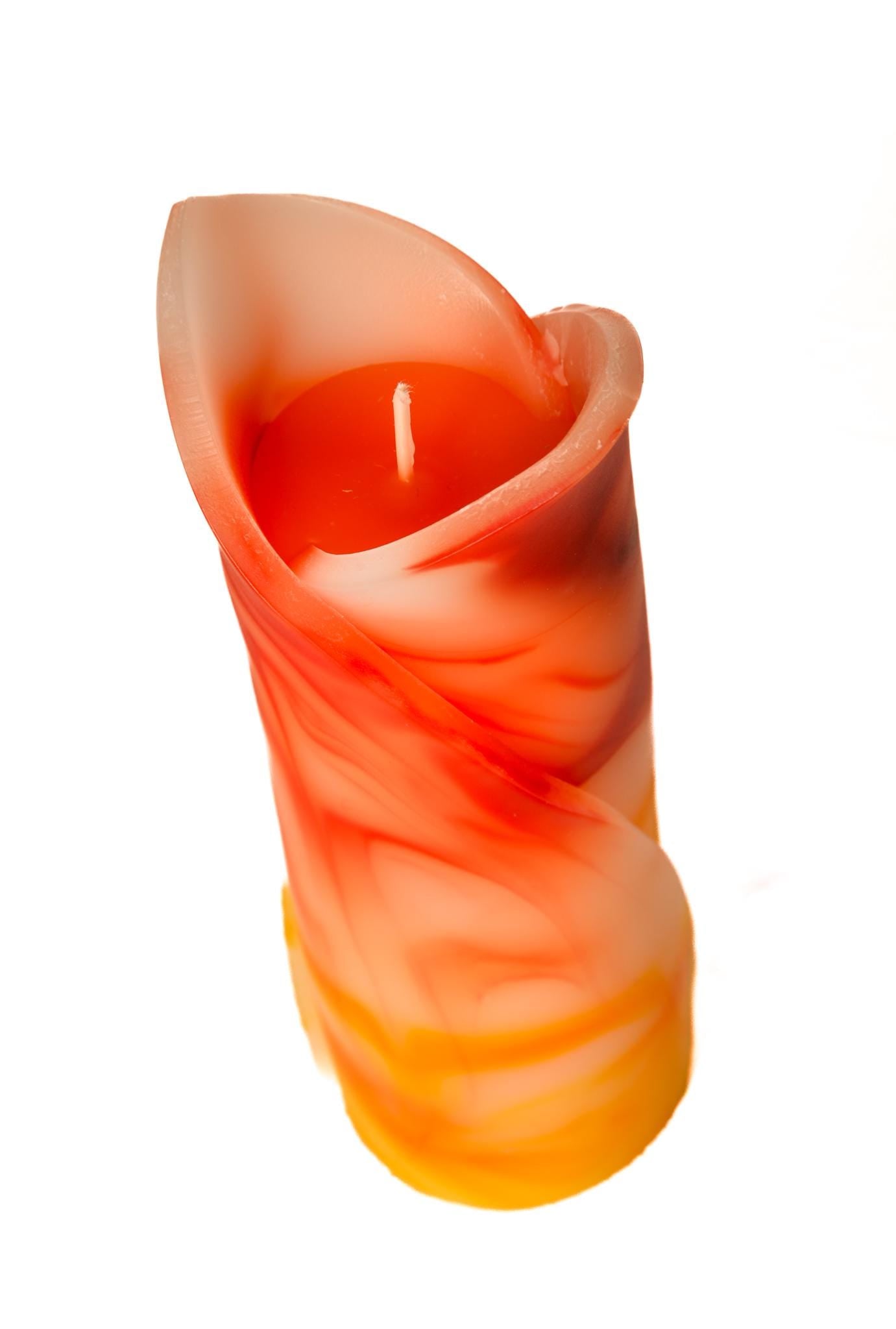 Świeca kielich kwiatu, geometryczna, zapachowa - pomarańczowo-czerwona -20cm, pudełko prezentowe -ozdoba na stół do domu, pomysł na urodziny