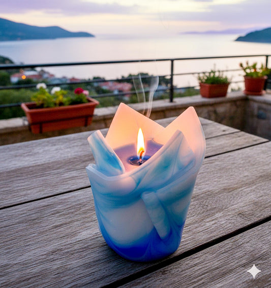 Kwiatowa, geometryczna, minimalistyczna, morska, ręcznie robiona świeca zapachowa - pomysł na prezent:  wnętrze domu, ozdoba, relax - 180h