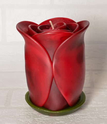 Bordowa różowa róża - ręcznie robiona świeca zapachowa, geometryczna, minimalistyczna - prezent dla niej - 60h