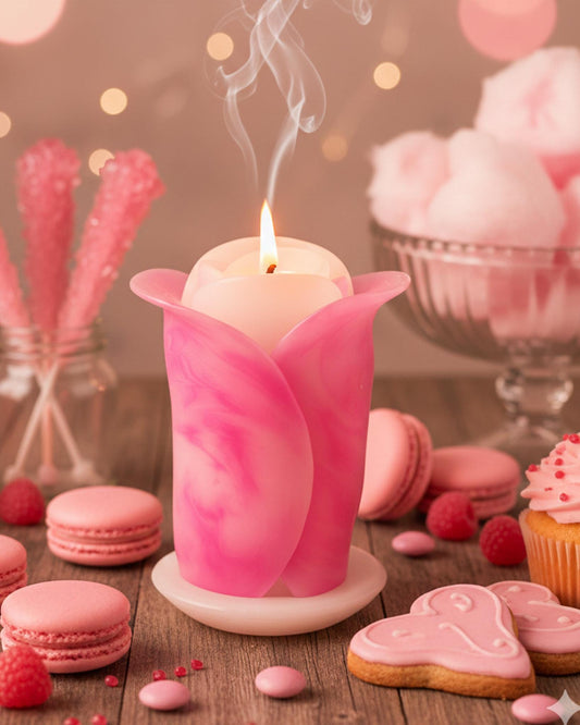 Cukierkowa różowa róża - ręcznie robiona świeca zapachowa, geometryczna, minimalistyczna - pomysł na prezent: wnętrze domu, ozdoba - 60h