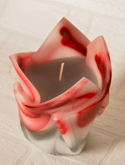 Kwiatowa, geometryczna, minimalistyczna, kolorowa, ręcznie robiona świeca zapachowa - czerwono-biała, patriotyczna, Polska, prezent Święta